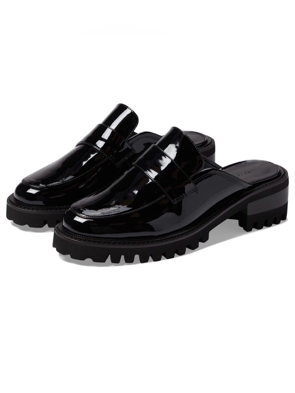 Aerosoles Reba Black Faux Patent Leather Lug Sole Y2K Preppy Loafer Mules ~8
